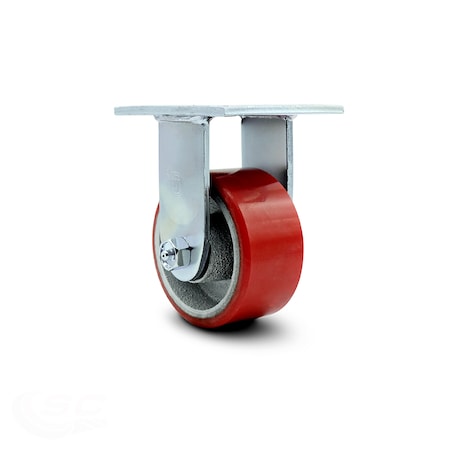 Service Caster 4 Inch Red Poly on Cast Iron Wheel Rigid Caster with Roller Bearing SCC SCC-30R420-PUR-RS